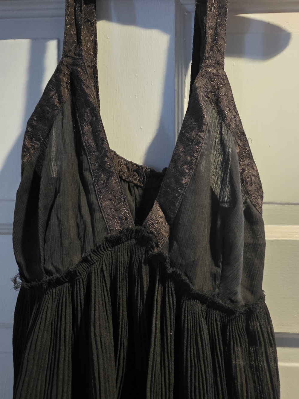 Free People Black Crochet-Trim/sheer like fabric Halter Tank Top